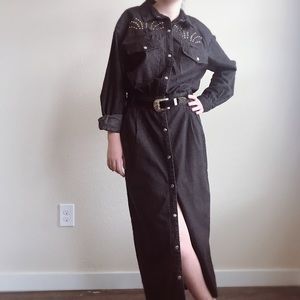 Vtg 80s Dress Denim Jeans Dark Grey